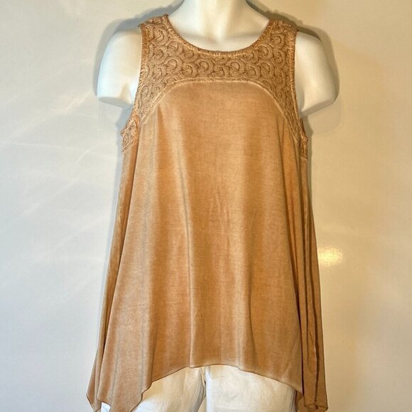 Soft Surroundings SZ M Pale Golden Washed Embroidered Tank Top Tunic - Picture 3 of 11